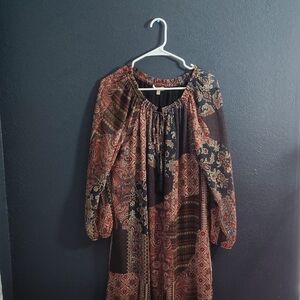 Skies Are Blue Bohemian Floral Midi Dress - Black and Red